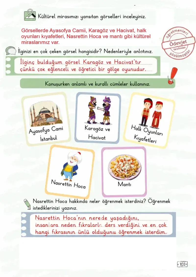 2. Sınıf Türkçe Ders Kitabı Cevapları Meb Yayınları 2. Kitap Sayfa 103 Çözüm Görseli