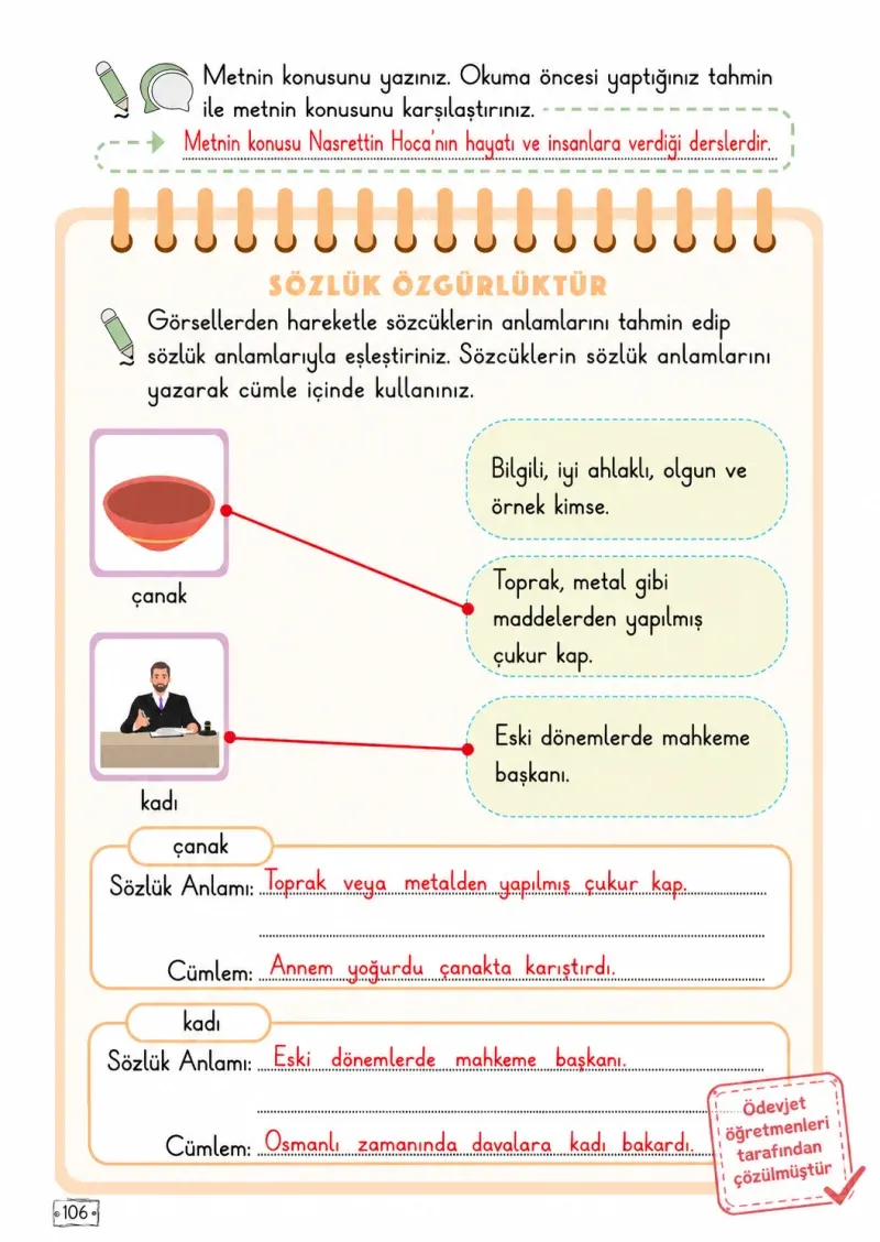 2. Sınıf Türkçe Ders Kitabı Cevapları Meb Yayınları 2. Kitap Sayfa 106 Çözüm Görseli