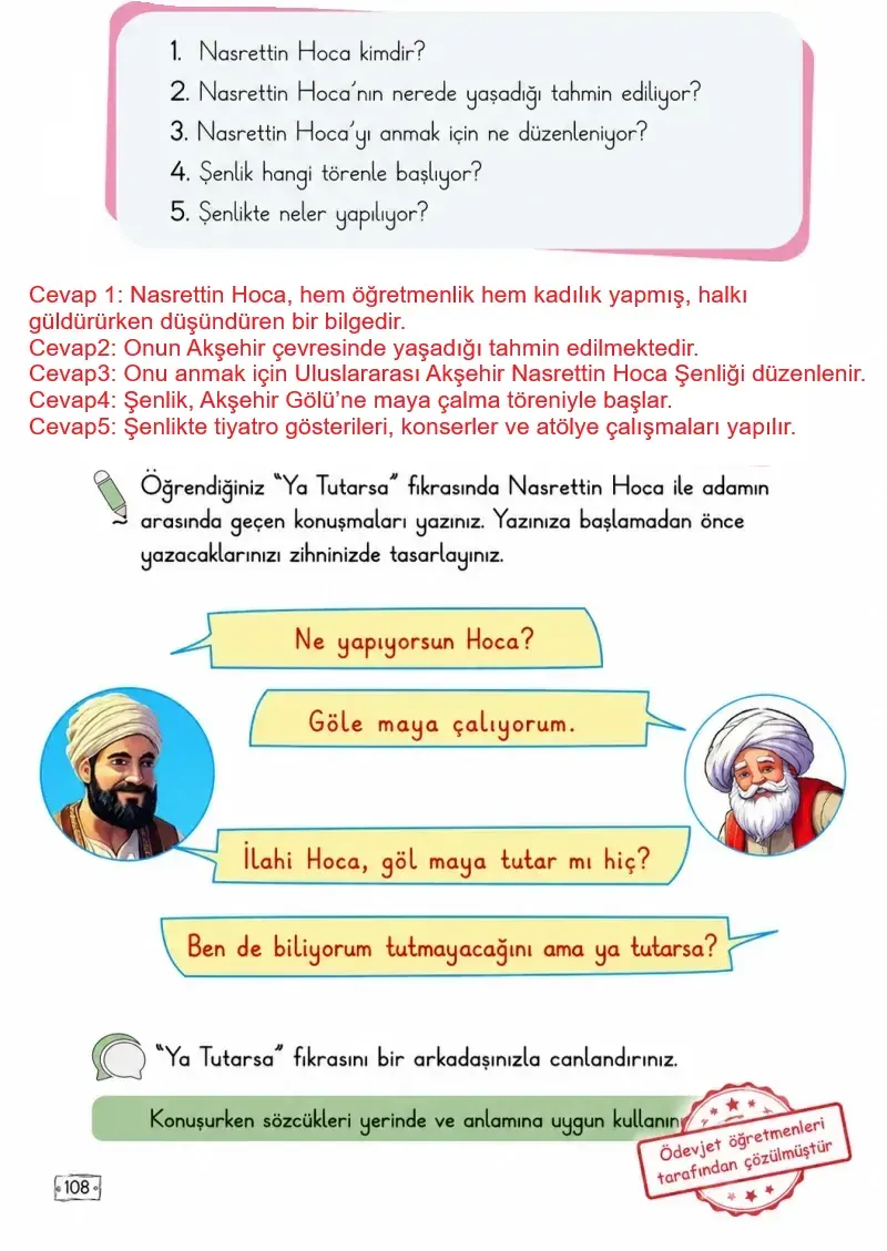 2. Sınıf Türkçe Ders Kitabı Cevapları Meb Yayınları 2. Kitap Sayfa 108 Çözüm Görseli