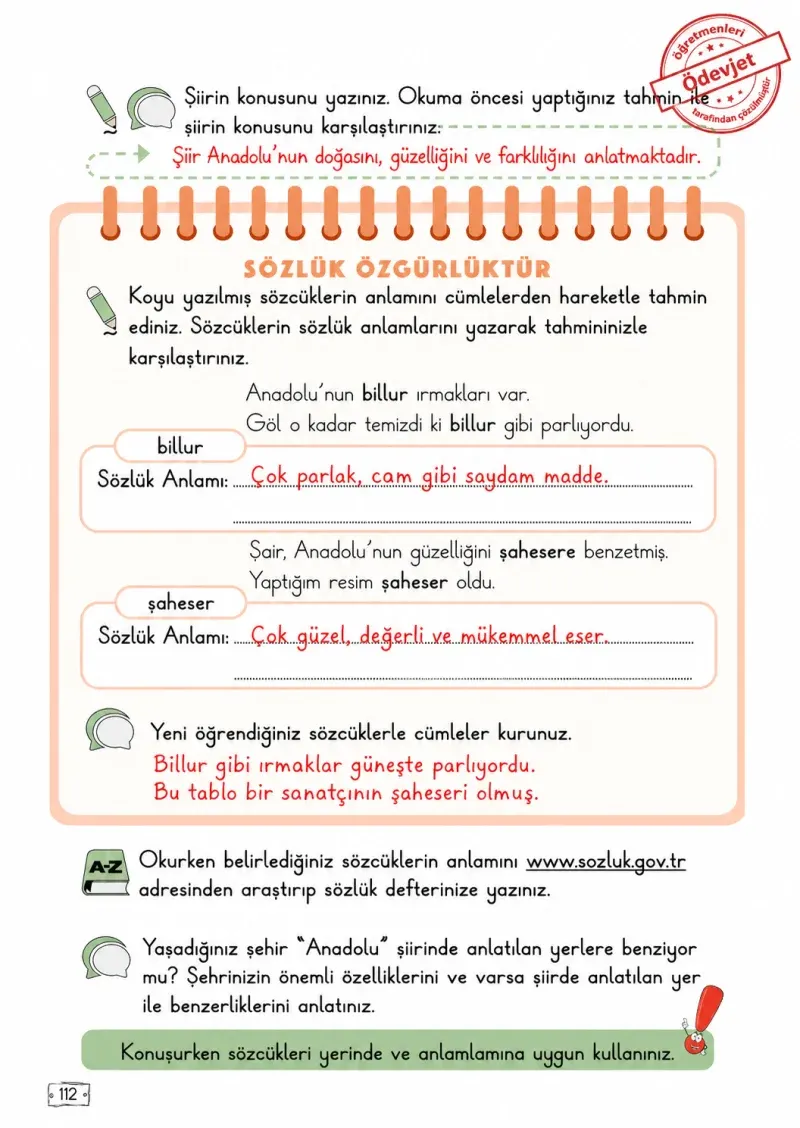 2. Sınıf Türkçe Ders Kitabı Cevapları Meb Yayınları 2. Kitap Sayfa 112 Çözüm Görseli