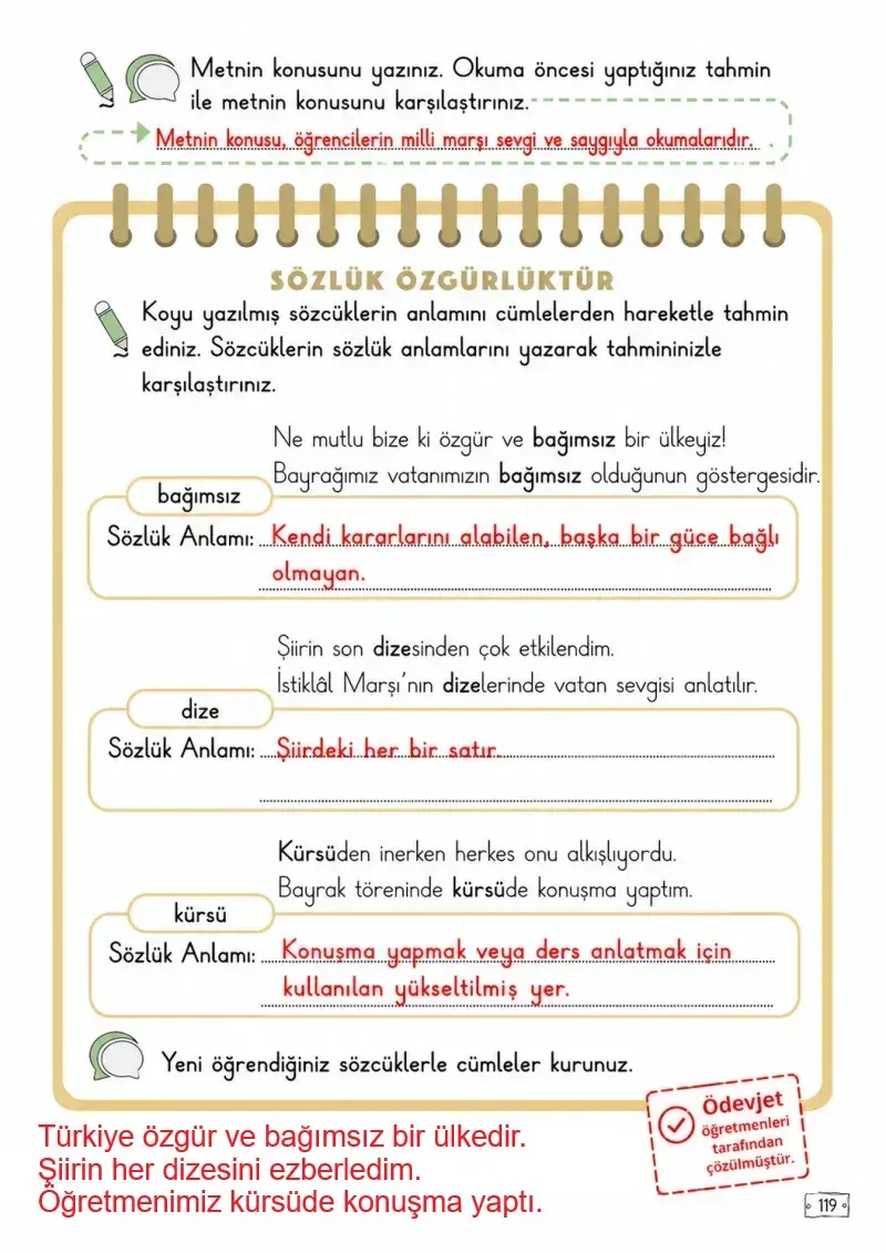 2. Sınıf Türkçe Ders Kitabı Cevapları Meb Yayınları 2. Kitap Sayfa 119 Çözüm Görseli