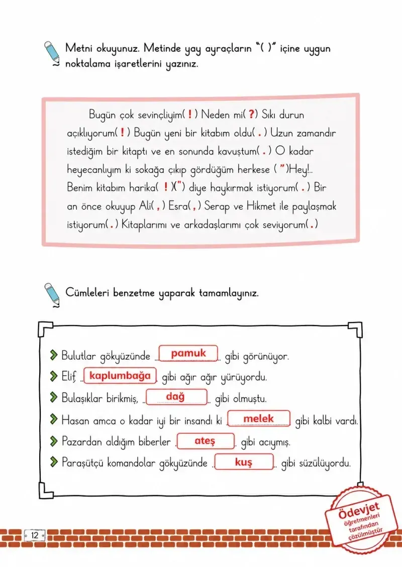 2. Sınıf Türkçe Ders Kitabı Cevapları Meb Yayınları 2. Kitap Sayfa 12 Çözüm Görseli
