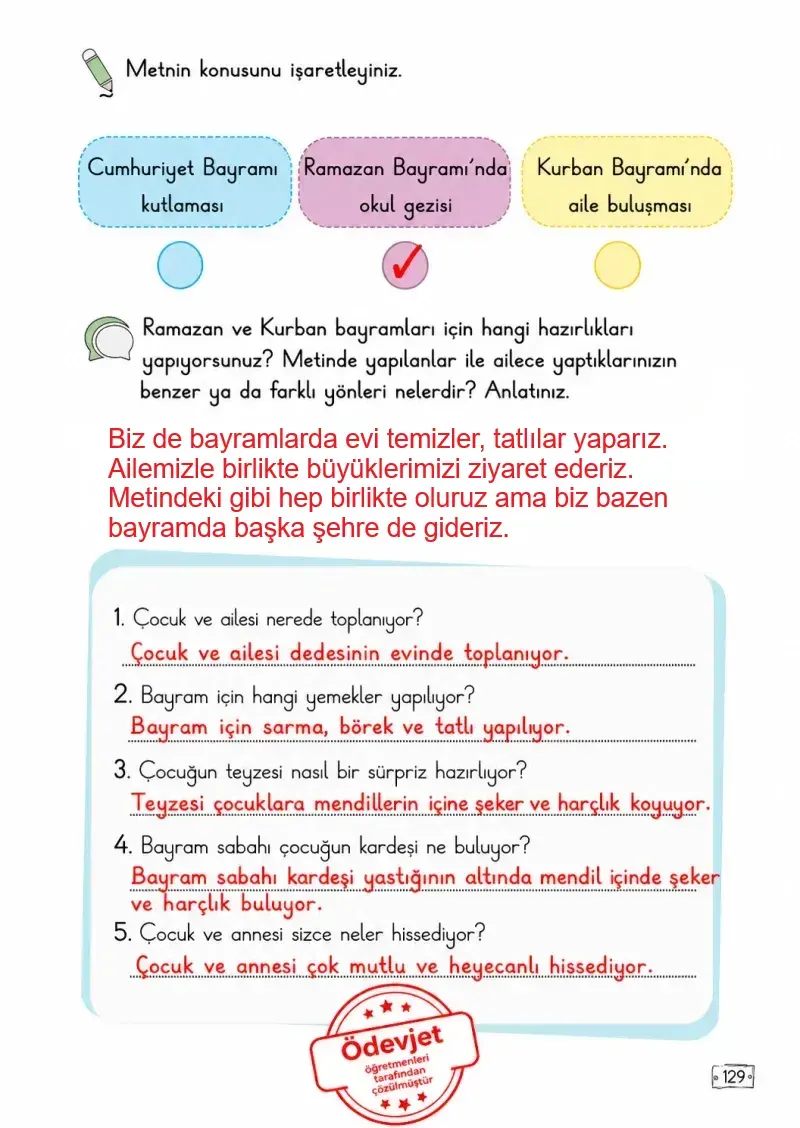 2. Sınıf Türkçe Ders Kitabı Cevapları Meb Yayınları 2. Kitap Sayfa 129 Çözüm Görseli