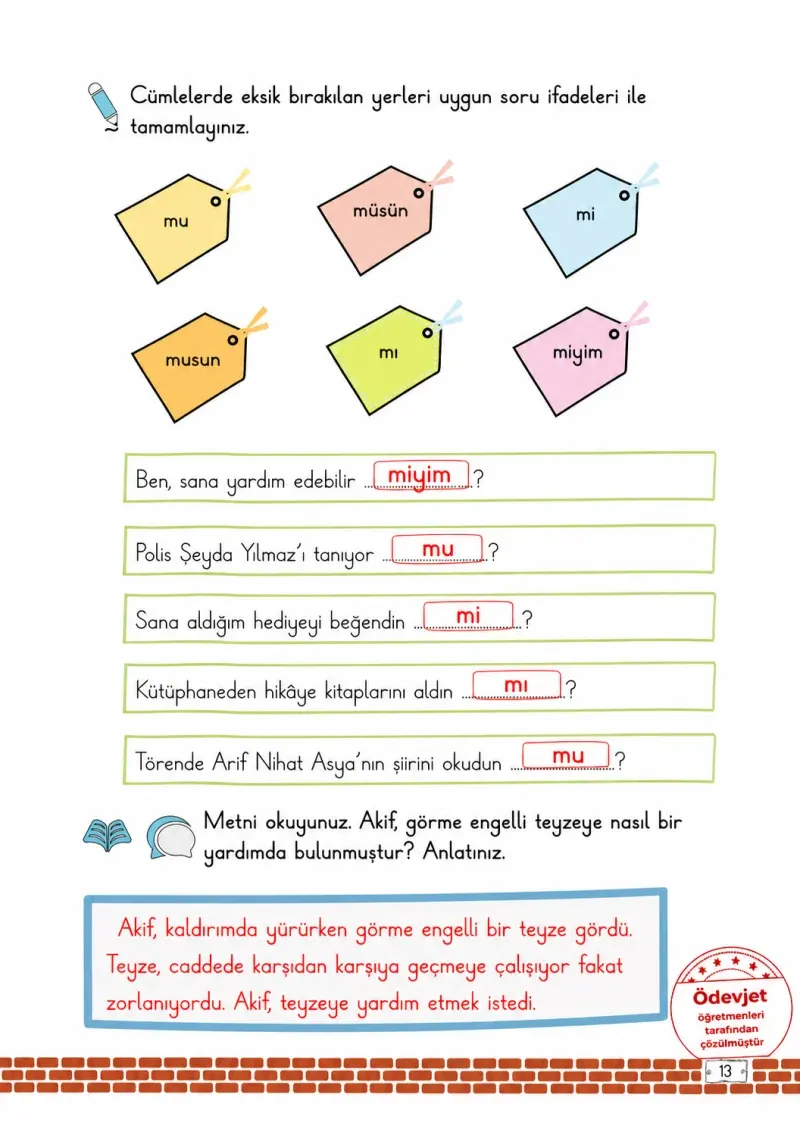 2. Sınıf Türkçe Ders Kitabı Cevapları Meb Yayınları 2. Kitap Sayfa 13 Çözüm Görseli