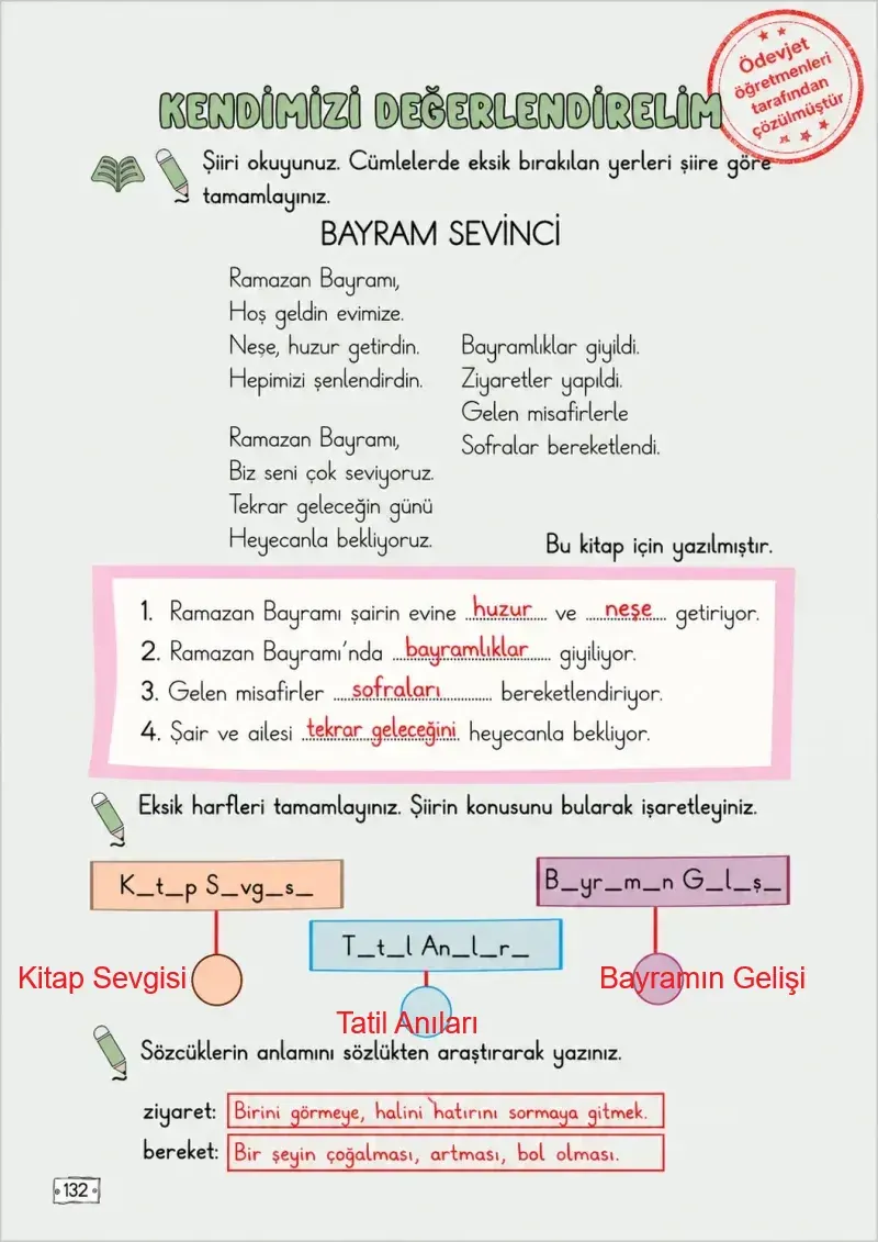 2. Sınıf Türkçe Ders Kitabı Cevapları Meb Yayınları 2. Kitap Sayfa 132 Çözüm Görseli