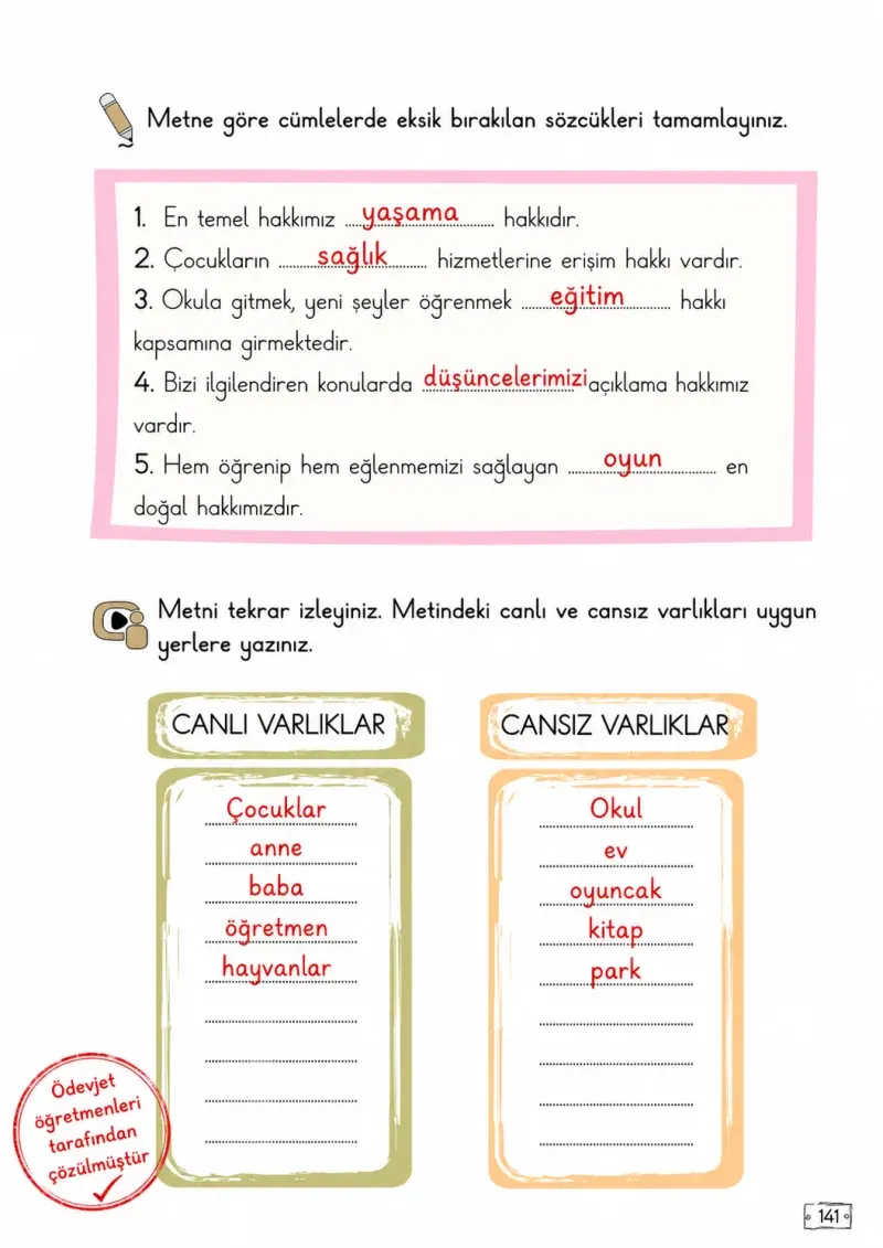 2. Sınıf Türkçe Ders Kitabı Cevapları Meb Yayınları 2. Kitap Sayfa 141 Çözüm Görseli