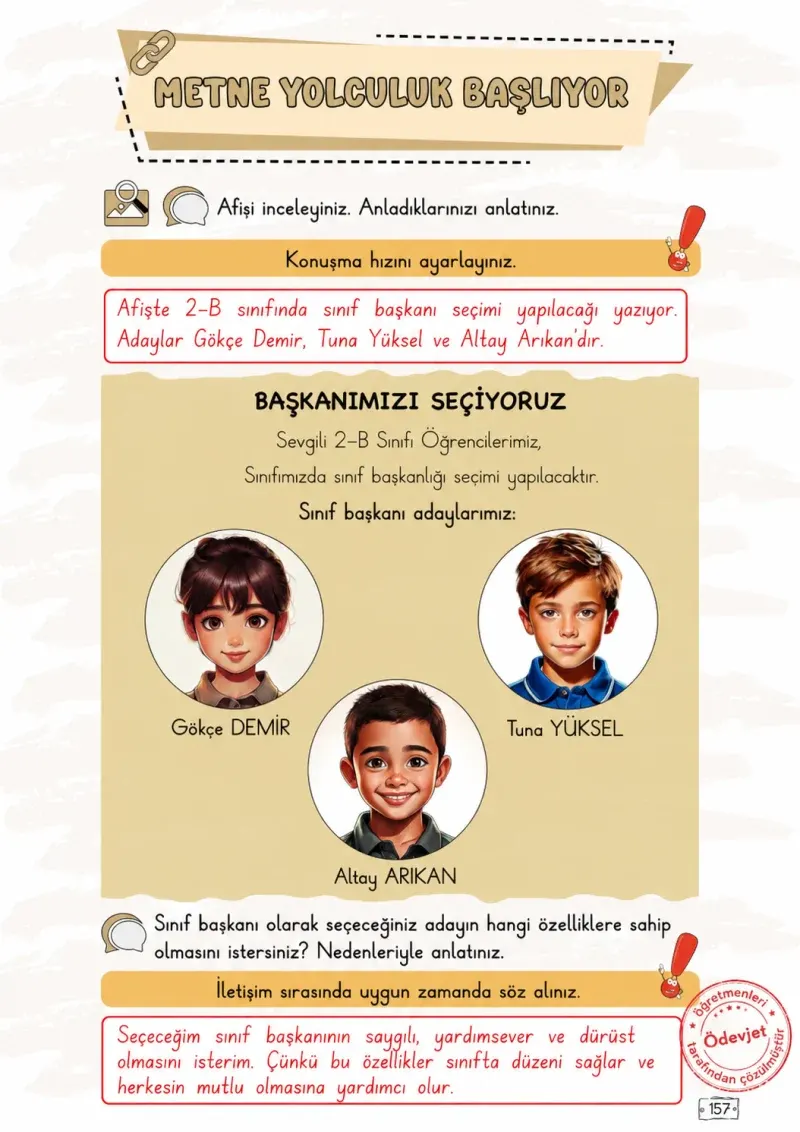 2. Sınıf Türkçe Ders Kitabı Cevapları Meb Yayınları 2. Kitap Sayfa 157 Çözüm Görseli