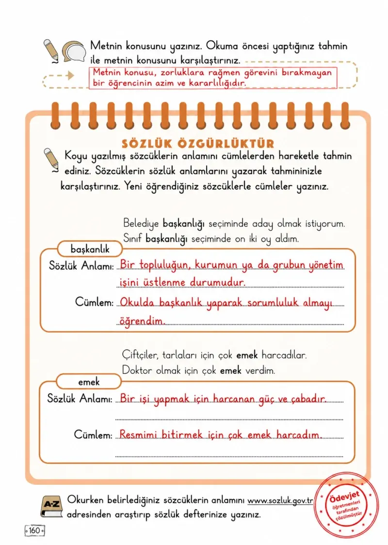 2. Sınıf Türkçe Ders Kitabı Cevapları Meb Yayınları 2. Kitap Sayfa 160 Çözüm Görseli