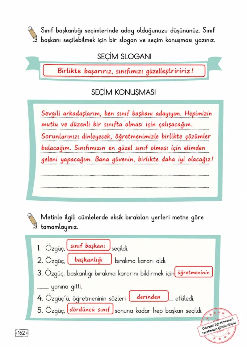 2. Sınıf Türkçe Ders Kitabı Cevapları Meb Yayınları 2. Kitap Sayfa 162 Çözüm Görseli