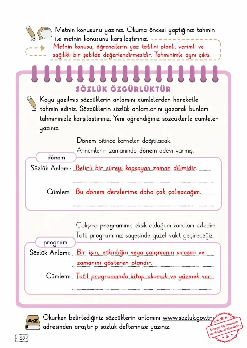 2. Sınıf Türkçe Ders Kitabı Cevapları Meb Yayınları 2. Kitap Sayfa 168 Çözüm Görseli