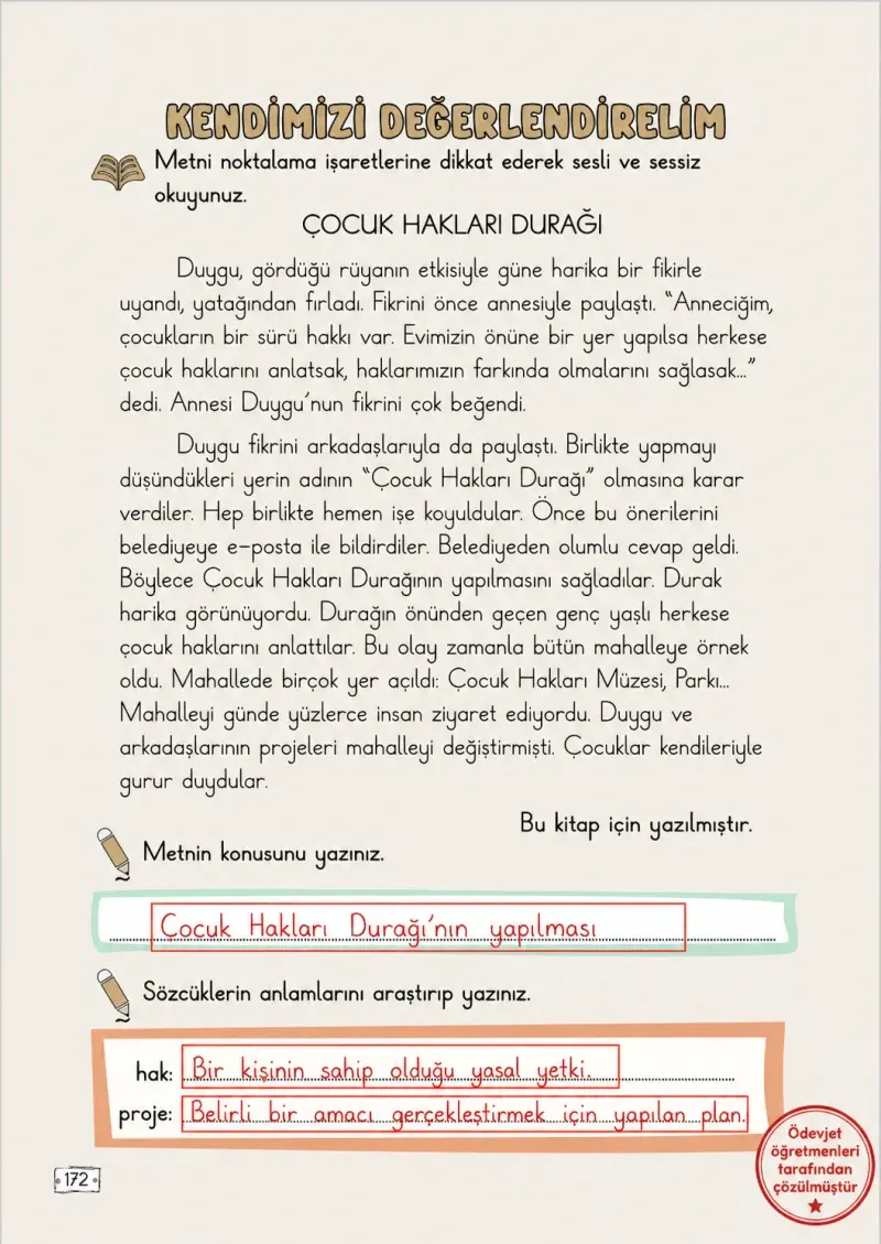 2. Sınıf Türkçe Ders Kitabı Cevapları Meb Yayınları 2. Kitap Sayfa 172 Çözüm Görseli