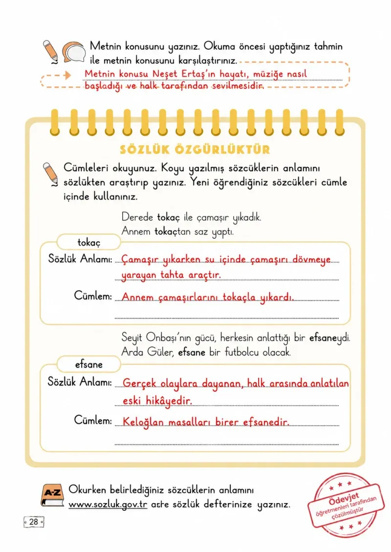 2. Sınıf Türkçe Ders Kitabı Cevapları Meb Yayınları 2. Kitap Sayfa 28 Çözüm Görseli