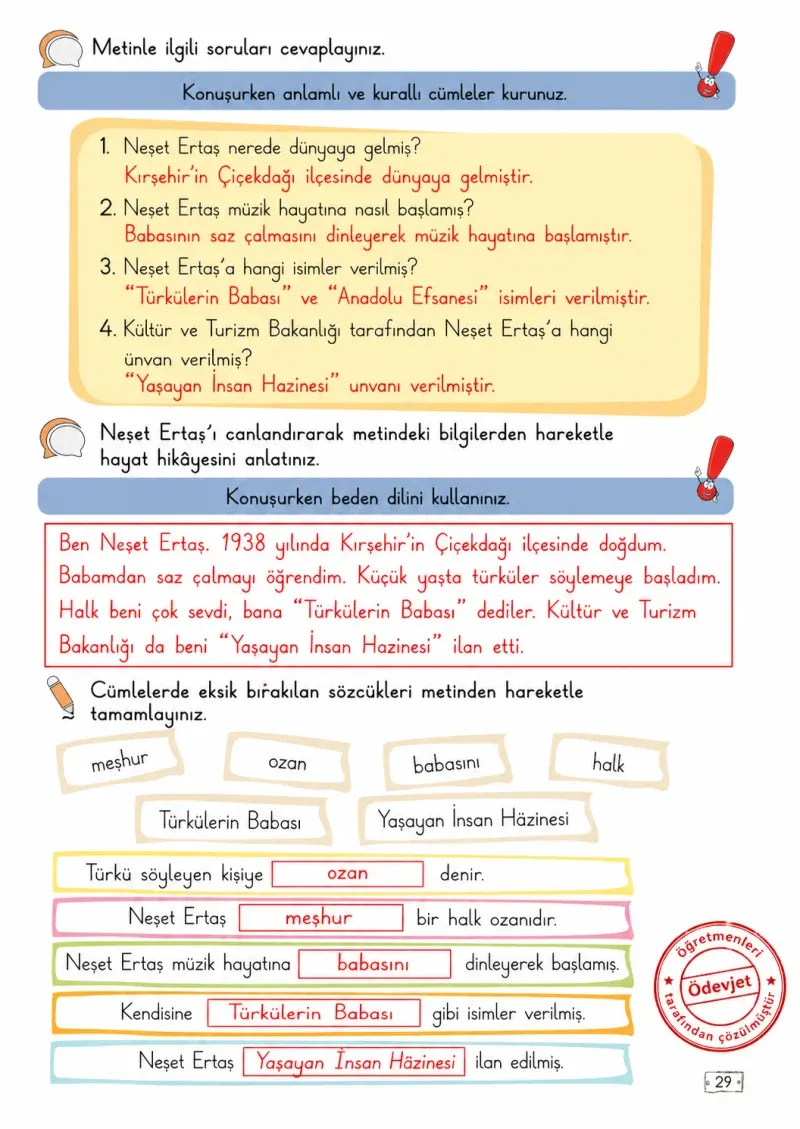 2. Sınıf Türkçe Ders Kitabı Cevapları Meb Yayınları 2. Kitap Sayfa 29 Çözüm Görseli