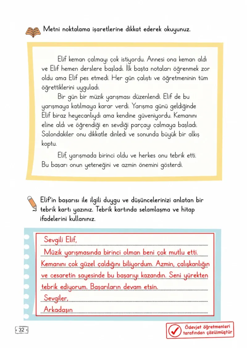 2. Sınıf Türkçe Ders Kitabı Cevapları Meb Yayınları 2. Kitap Sayfa 32 Çözüm Görseli
