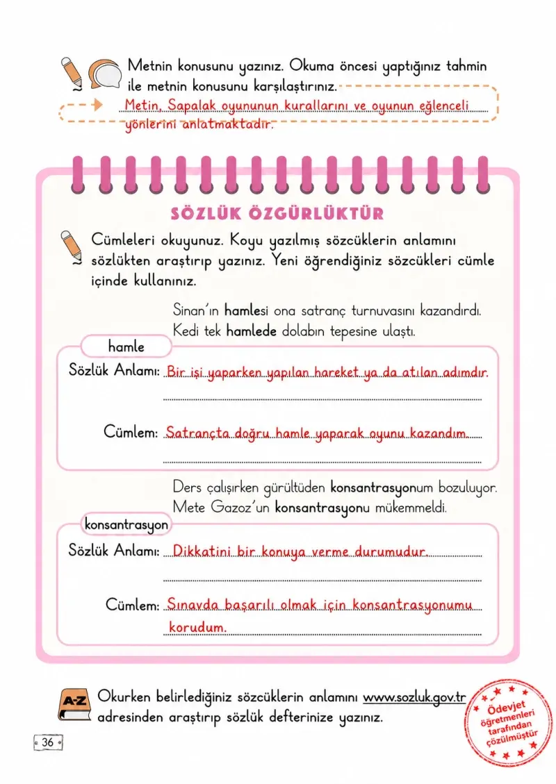 2. Sınıf Türkçe Ders Kitabı Cevapları Meb Yayınları 2. Kitap Sayfa 36 Çözüm Görseli