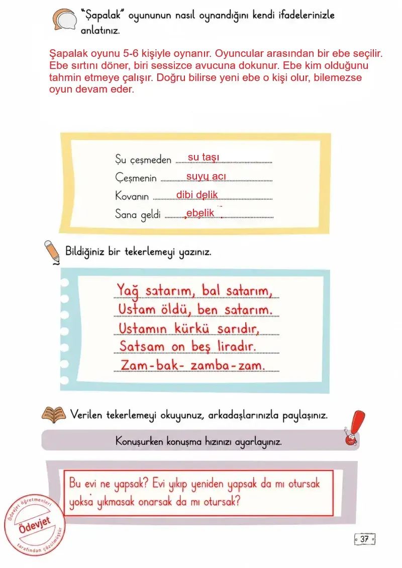 2. Sınıf Türkçe Ders Kitabı Cevapları Meb Yayınları 2. Kitap Sayfa 37 Çözüm Görseli