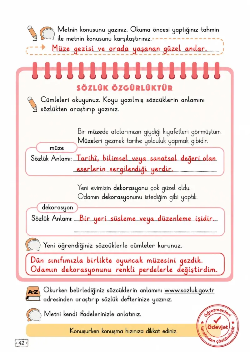 2. Sınıf Türkçe Ders Kitabı Cevapları Meb Yayınları 2. Kitap Sayfa 42 Çözüm Görseli