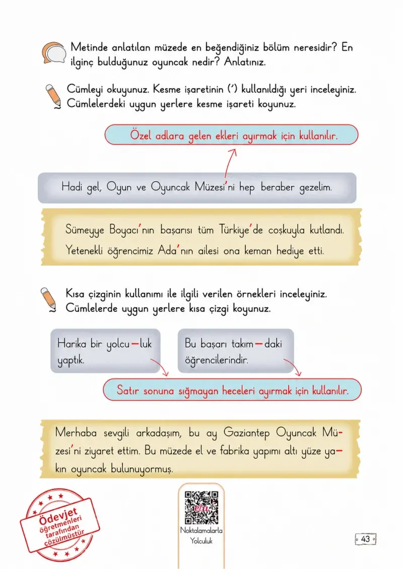 2. Sınıf Türkçe Ders Kitabı Cevapları Meb Yayınları 2. Kitap Sayfa 43 Çözüm Görseli