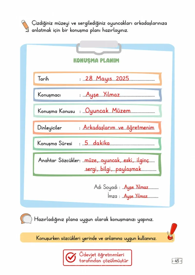 2. Sınıf Türkçe Ders Kitabı Cevapları Meb Yayınları 2. Kitap Sayfa 45 Çözüm Görseli