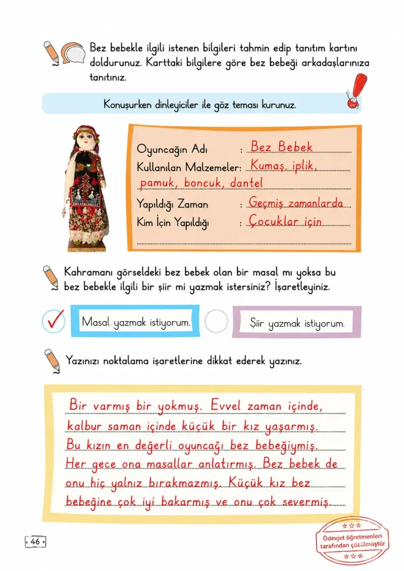 2. Sınıf Türkçe Ders Kitabı Cevapları Meb Yayınları 2. Kitap Sayfa 46 Çözüm Görseli