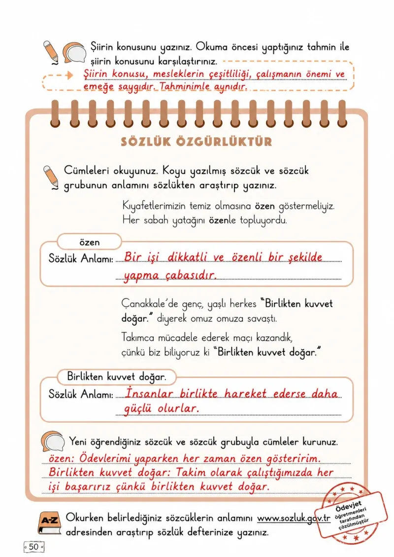 2. Sınıf Türkçe Ders Kitabı Cevapları Meb Yayınları 2. Kitap Sayfa 50 Çözüm Görseli