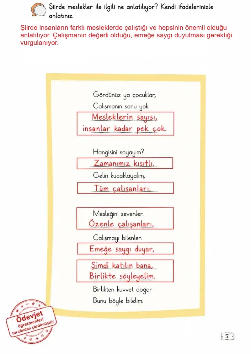 2. Sınıf Türkçe Ders Kitabı Cevapları Meb Yayınları 2. Kitap Sayfa 51 Çözüm Görseli