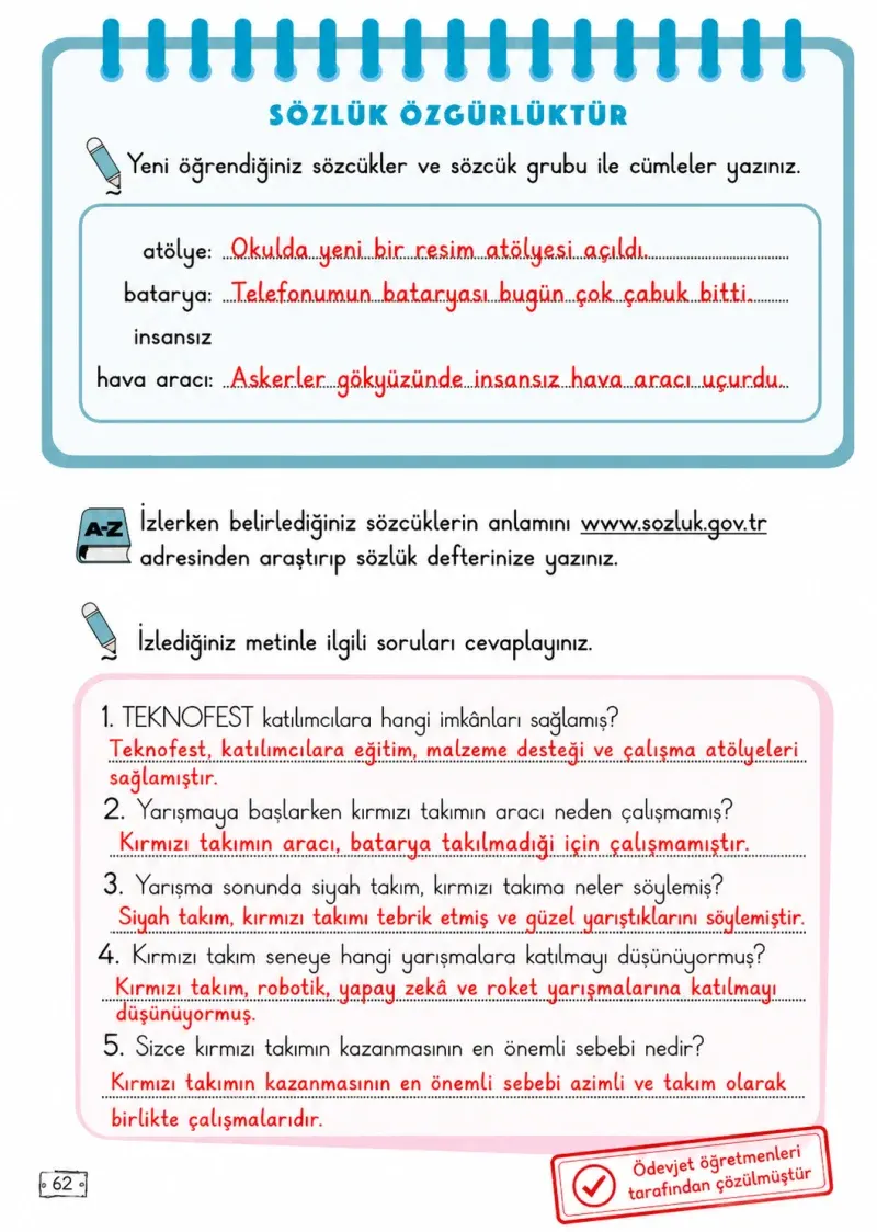 2. Sınıf Türkçe Ders Kitabı Cevapları Meb Yayınları 2. Kitap Sayfa 62 Çözüm Görseli