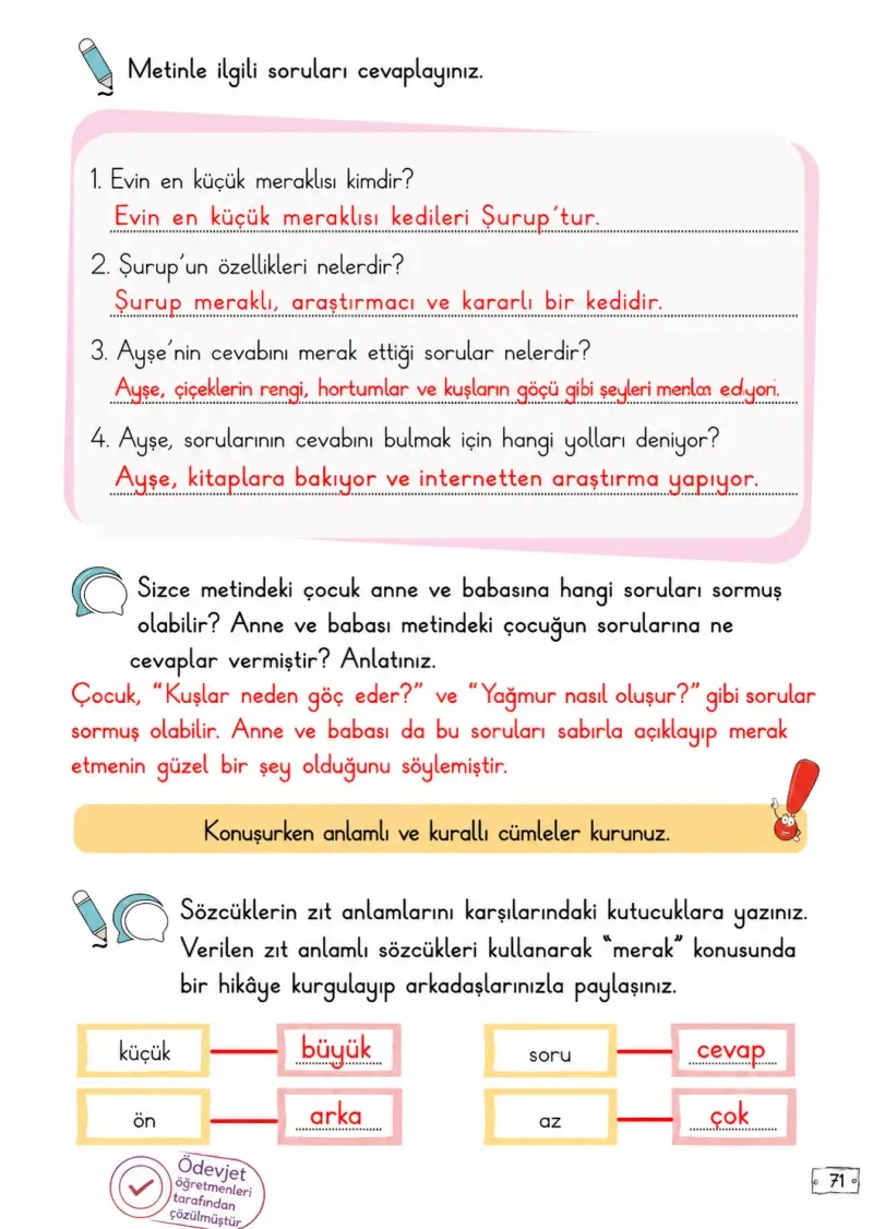 2. Sınıf Türkçe Ders Kitabı Cevapları Meb Yayınları 2. Kitap Sayfa 71 Çözüm Görseli