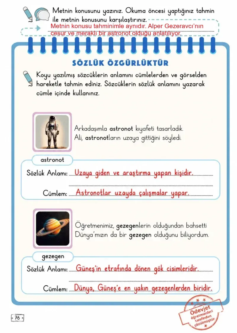 2. Sınıf Türkçe Ders Kitabı Cevapları Meb Yayınları 2. Kitap Sayfa 76 Çözüm Görseli