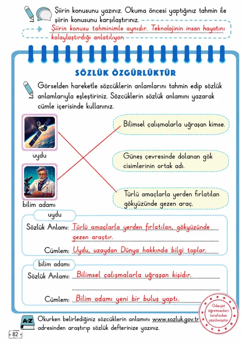 2. Sınıf Türkçe Ders Kitabı Cevapları Meb Yayınları 2. Kitap Sayfa 82 Çözüm Görseli