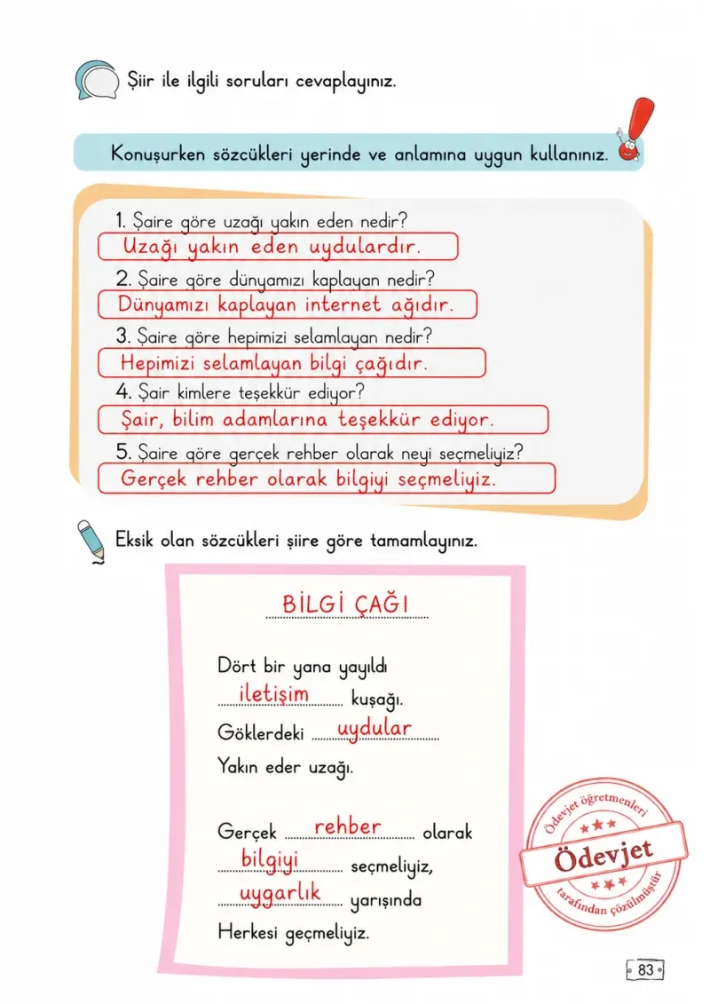 2. Sınıf Türkçe Ders Kitabı Cevapları Meb Yayınları 2. Kitap Sayfa 83 Çözüm Görseli