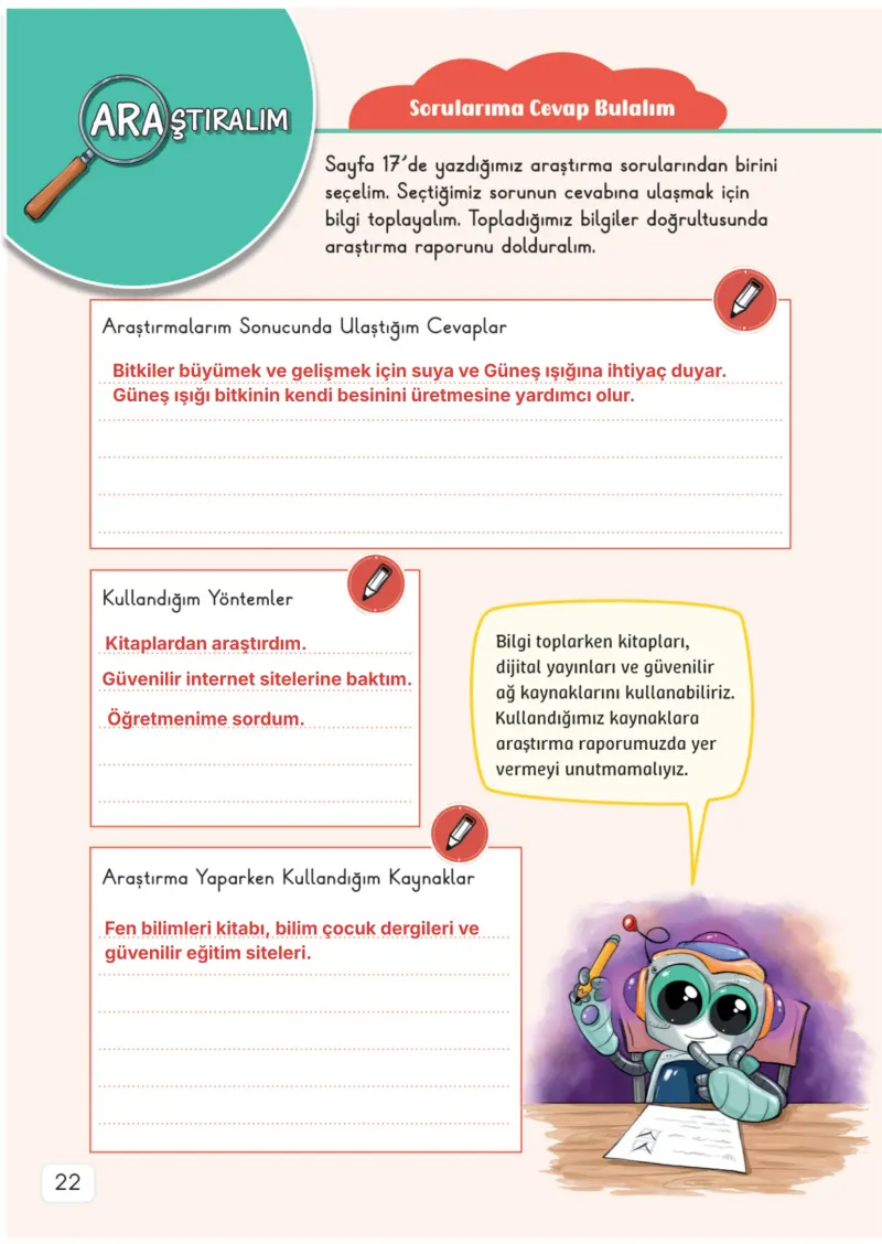 3. Sınıf Fen Bilimleri Ders Kitabı Cevapları Meb Yayınları 1. Kitap Sayfa 22 Çözüm Görseli