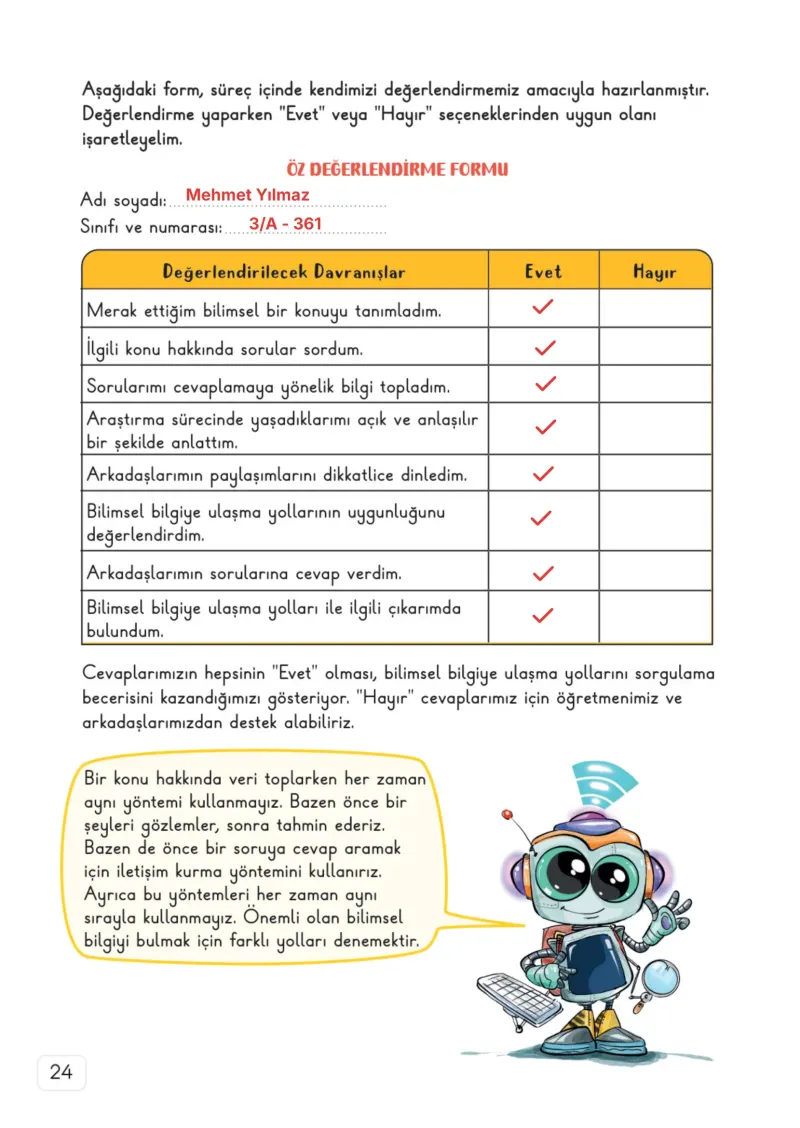 3. Sınıf Fen Bilimleri Ders Kitabı Cevapları Meb Yayınları 1. Kitap Sayfa 24 Çözüm Görseli
