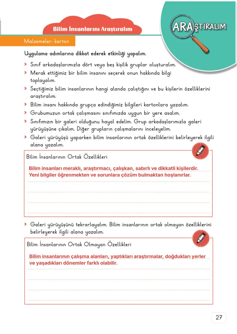 3. Sınıf Fen Bilimleri Ders Kitabı Cevapları Meb Yayınları 1. Kitap Sayfa 27 Çözüm Görseli