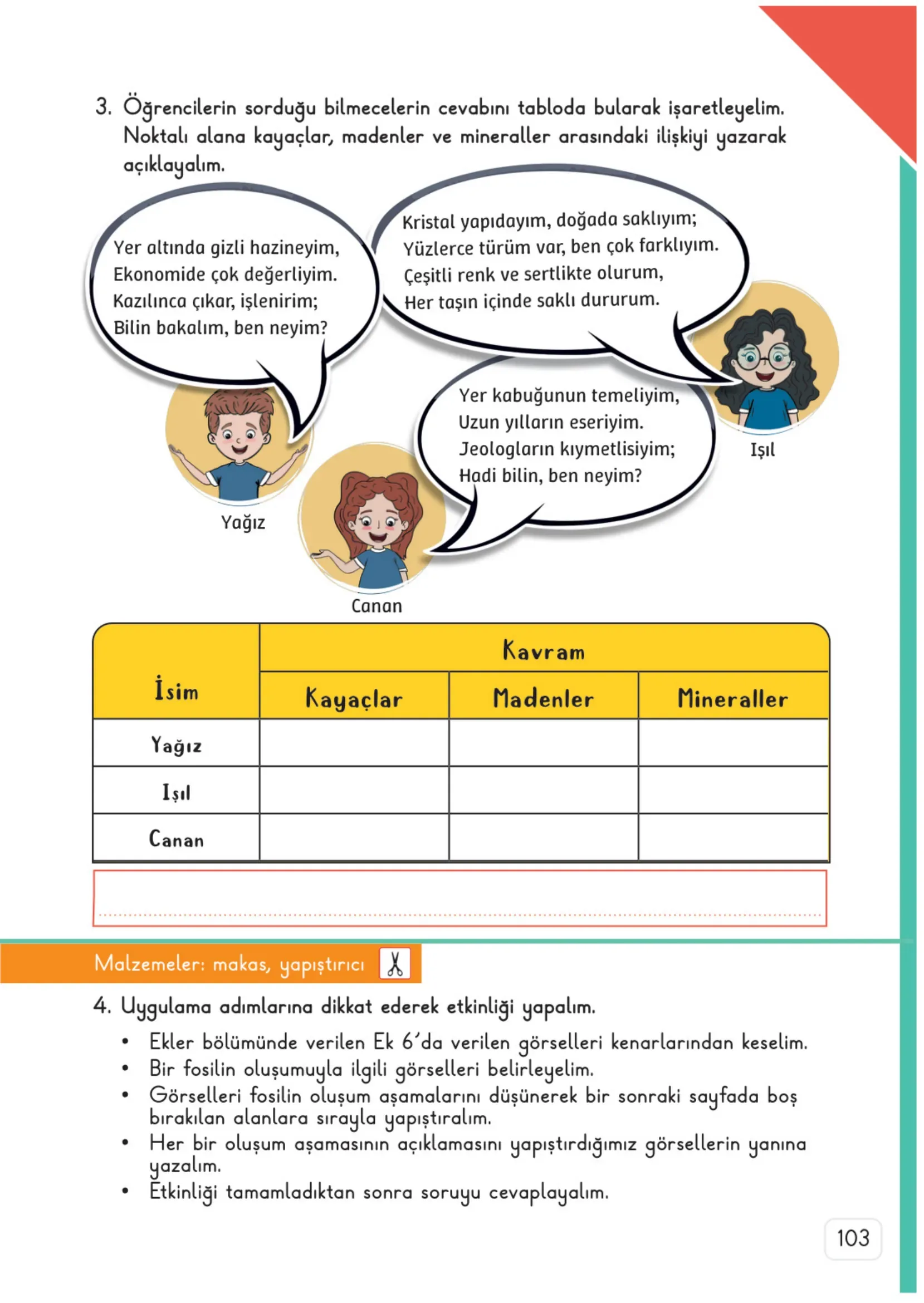 3. Sınıf Fen Bilimleri Ders Kitabı Cevapları Meb Yayınları 1. Kitap Sayfa 103