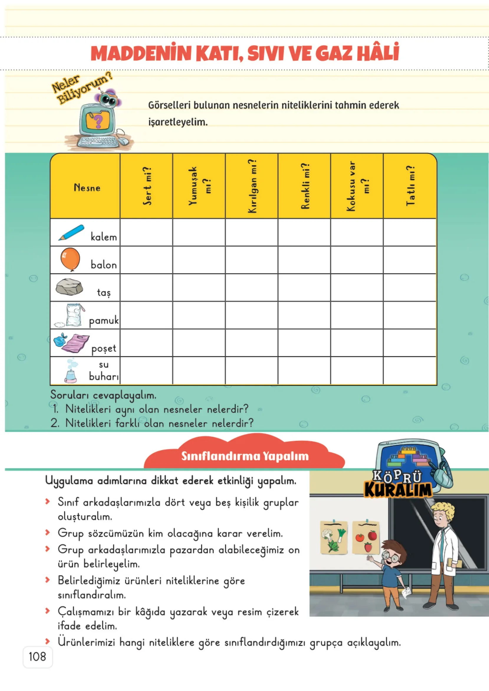 3. Sınıf Fen Bilimleri Ders Kitabı Cevapları Meb Yayınları 1. Kitap Sayfa 108