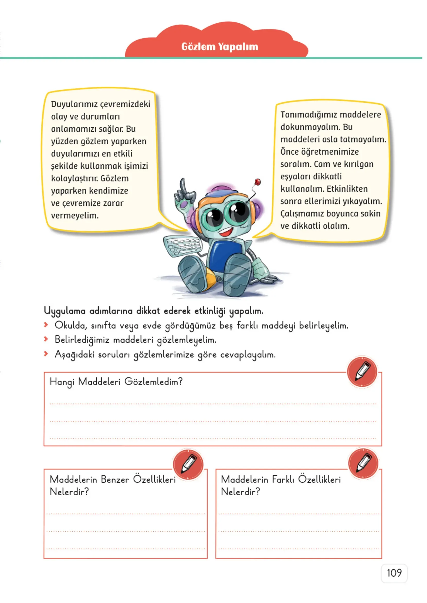 3. Sınıf Fen Bilimleri Ders Kitabı Cevapları Meb Yayınları 1. Kitap Sayfa 109