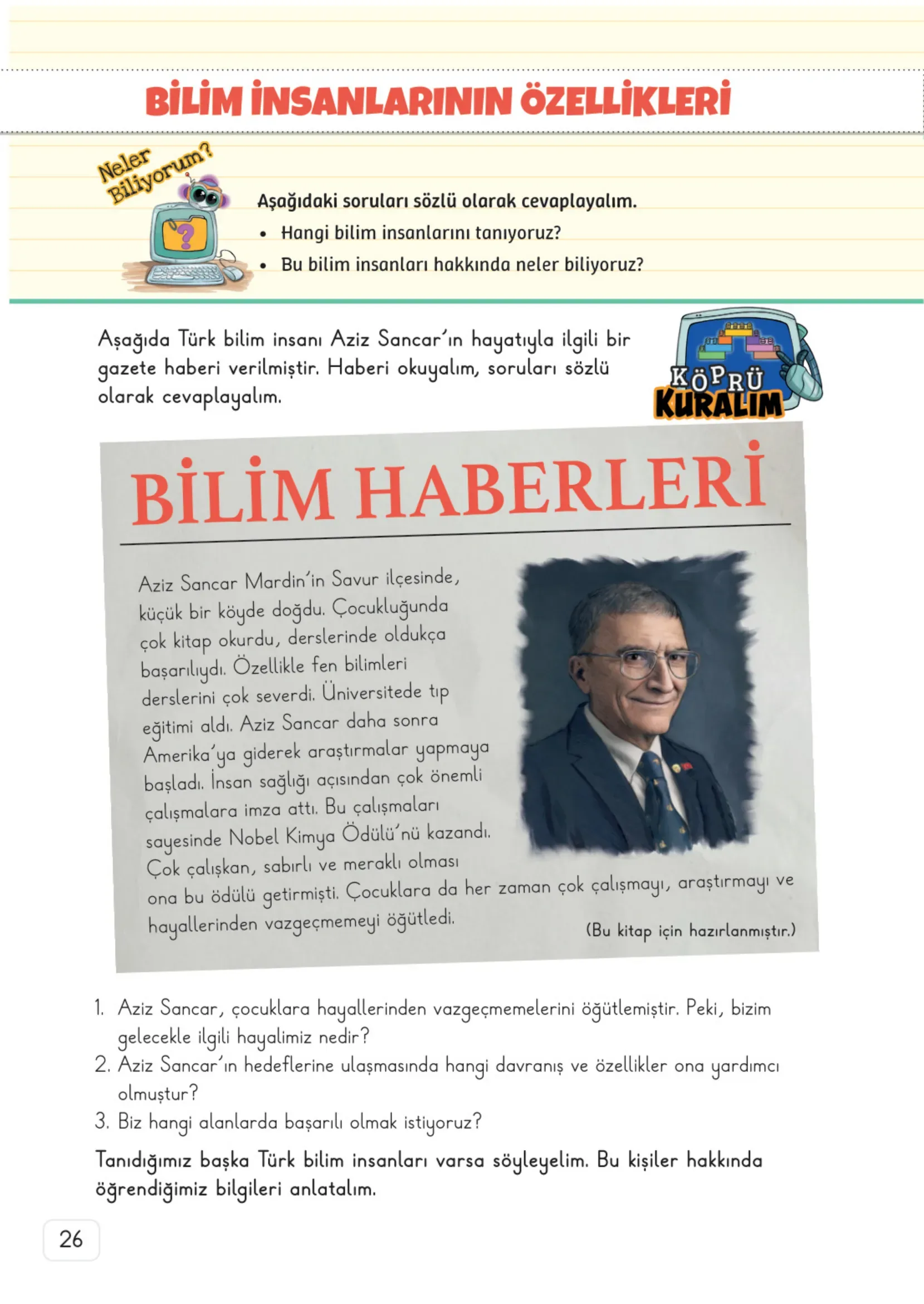 3. Sınıf Fen Bilimleri Ders Kitabı Cevapları Meb Yayınları 1. Kitap Sayfa 26
