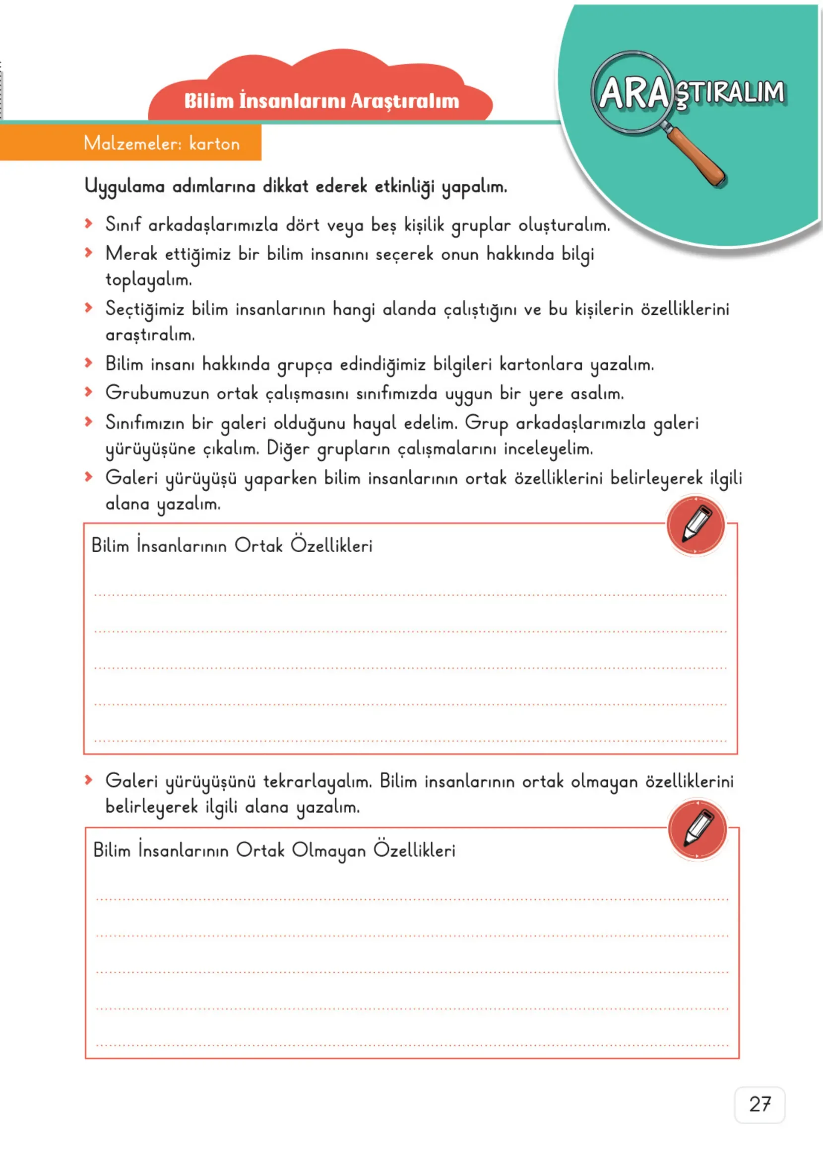 3. Sınıf Fen Bilimleri Ders Kitabı Cevapları Meb Yayınları 1. Kitap Sayfa 27