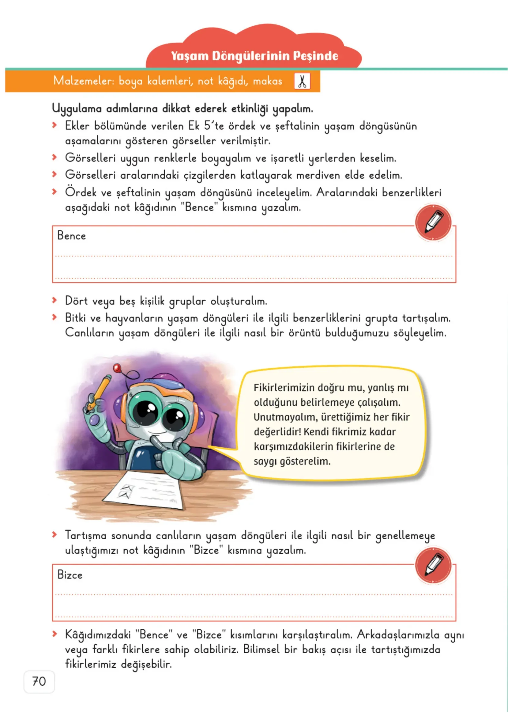 3. Sınıf Fen Bilimleri Ders Kitabı Cevapları Meb Yayınları 1. Kitap Sayfa 70