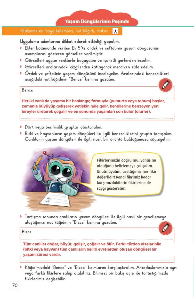 3. Sınıf Fen Bilimleri Ders Kitabı Cevapları Meb Yayınları 1. Kitap Sayfa 70 Çözüm Görseli