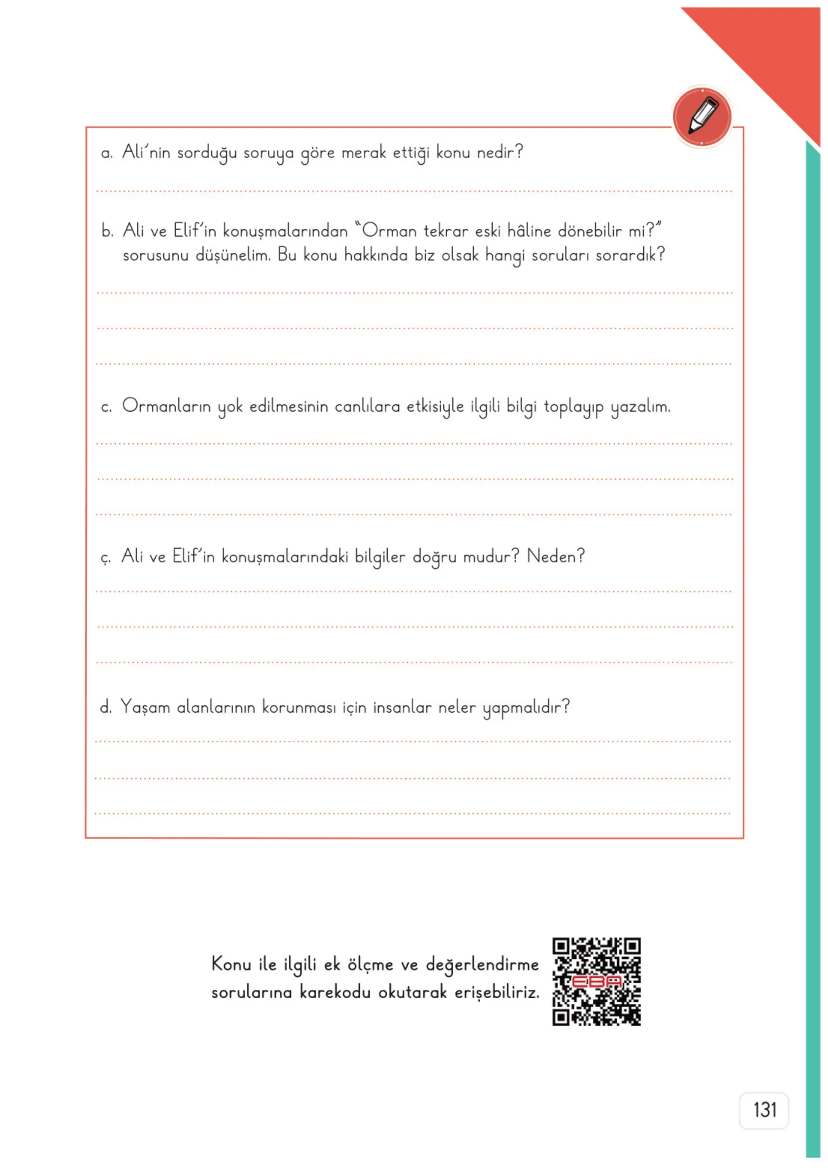 3. Sınıf Fen Bilimleri Ders Kitabı Cevapları Meb Yayınları 2. Kitap Sayfa 131