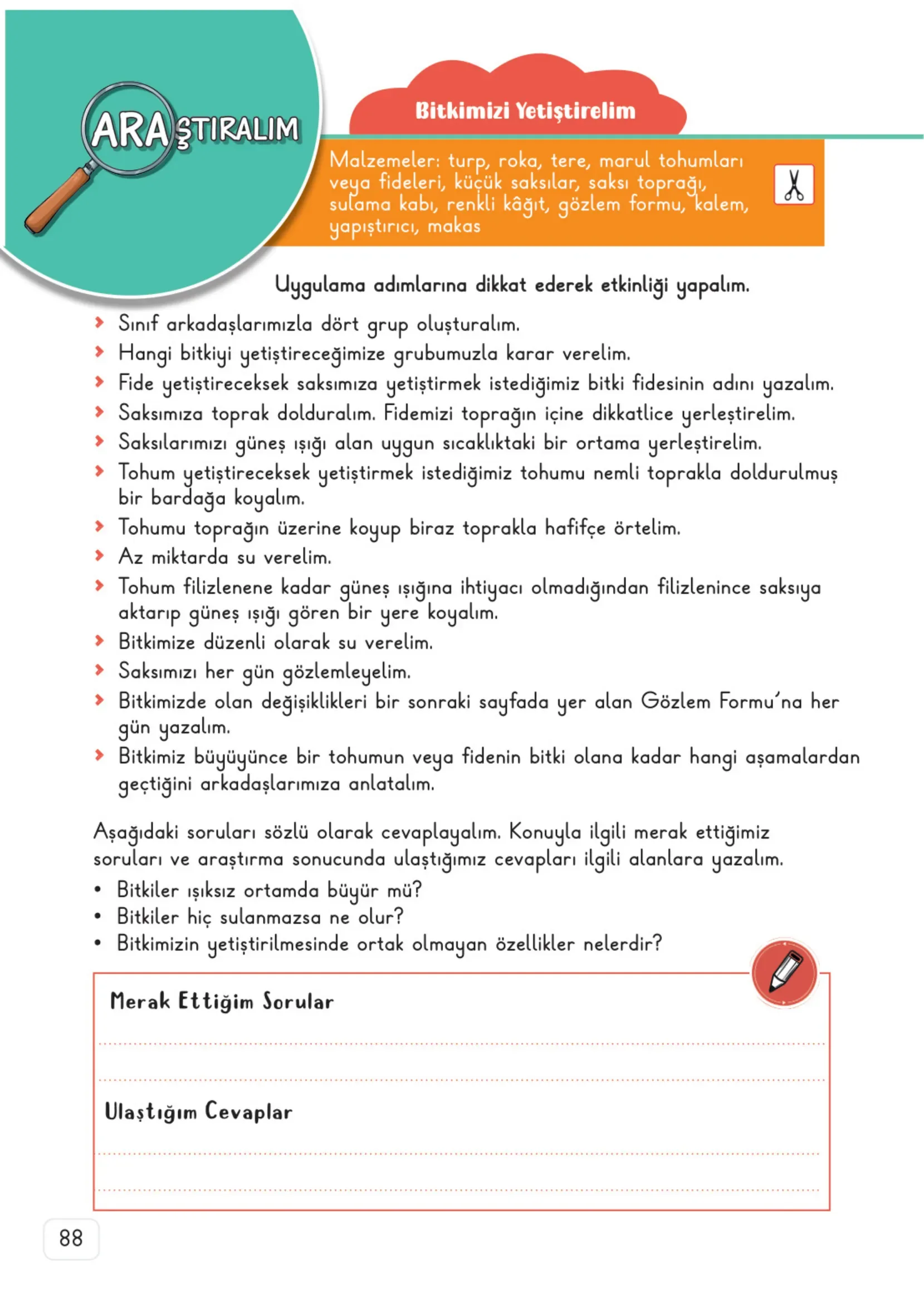 3. Sınıf Fen Bilimleri Ders Kitabı Cevapları Meb Yayınları 2. Kitap Sayfa 88