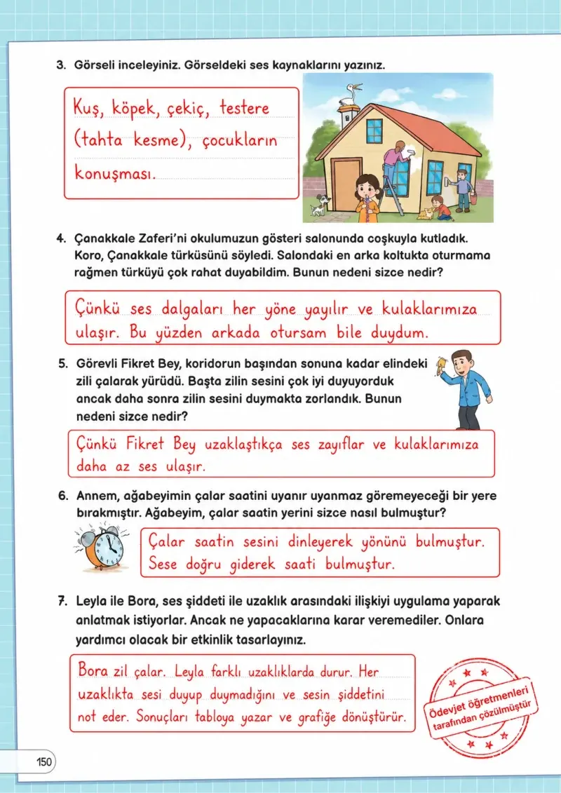 3. Sınıf Fen Bilimleri Ders Kitabı Cevapları Meb Yayınları Sayfa 150 Çözüm Görseli