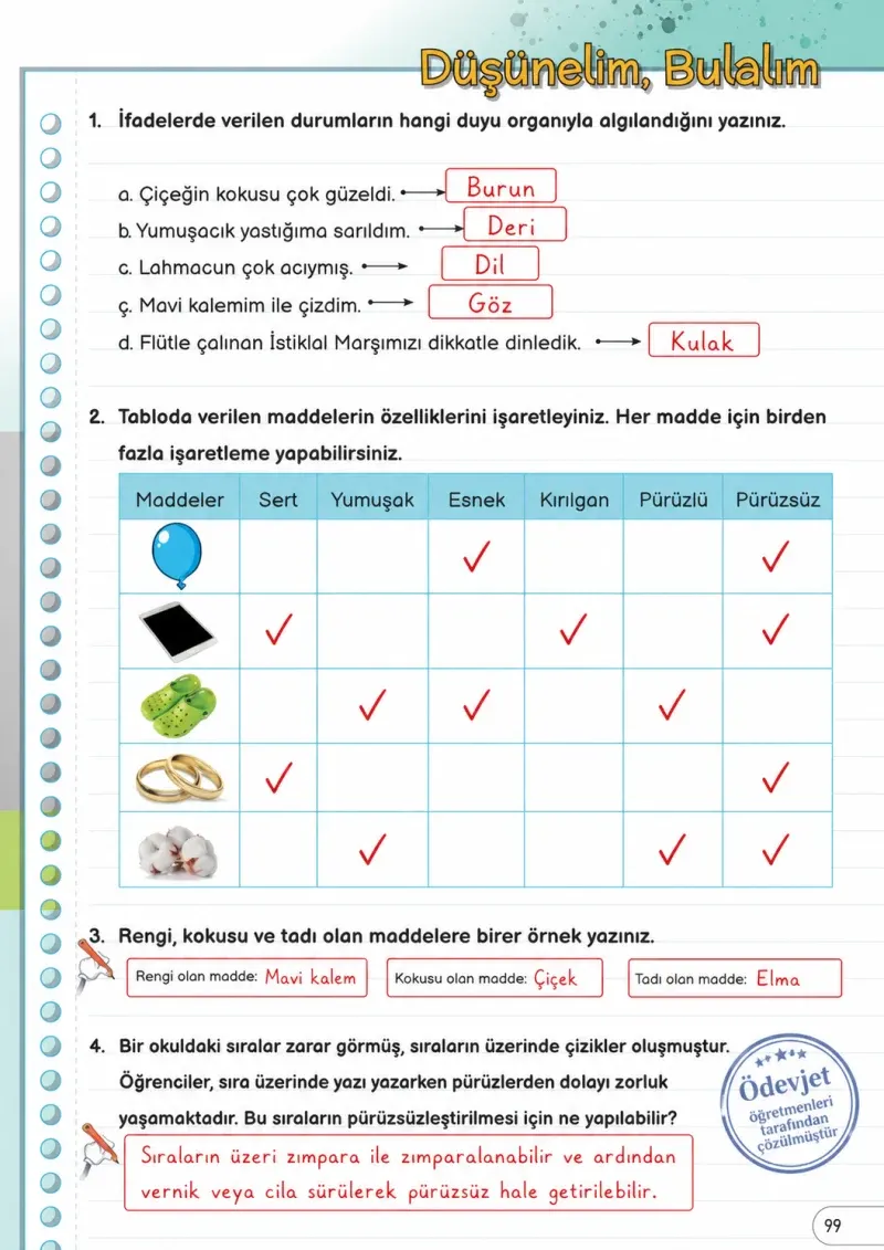 3. Sınıf Fen Bilimleri Ders Kitabı Cevapları Meb Yayınları Sayfa 99 Çözüm Görseli