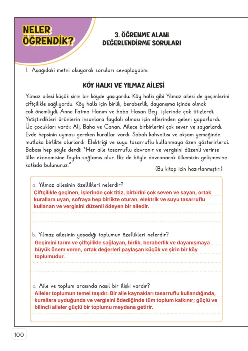 3. Sınıf Hayat Bilgisi Ders Kitabı Cevapları Meb Yayınları 1. Kitap Sayfa 100 Çözüm Görseli