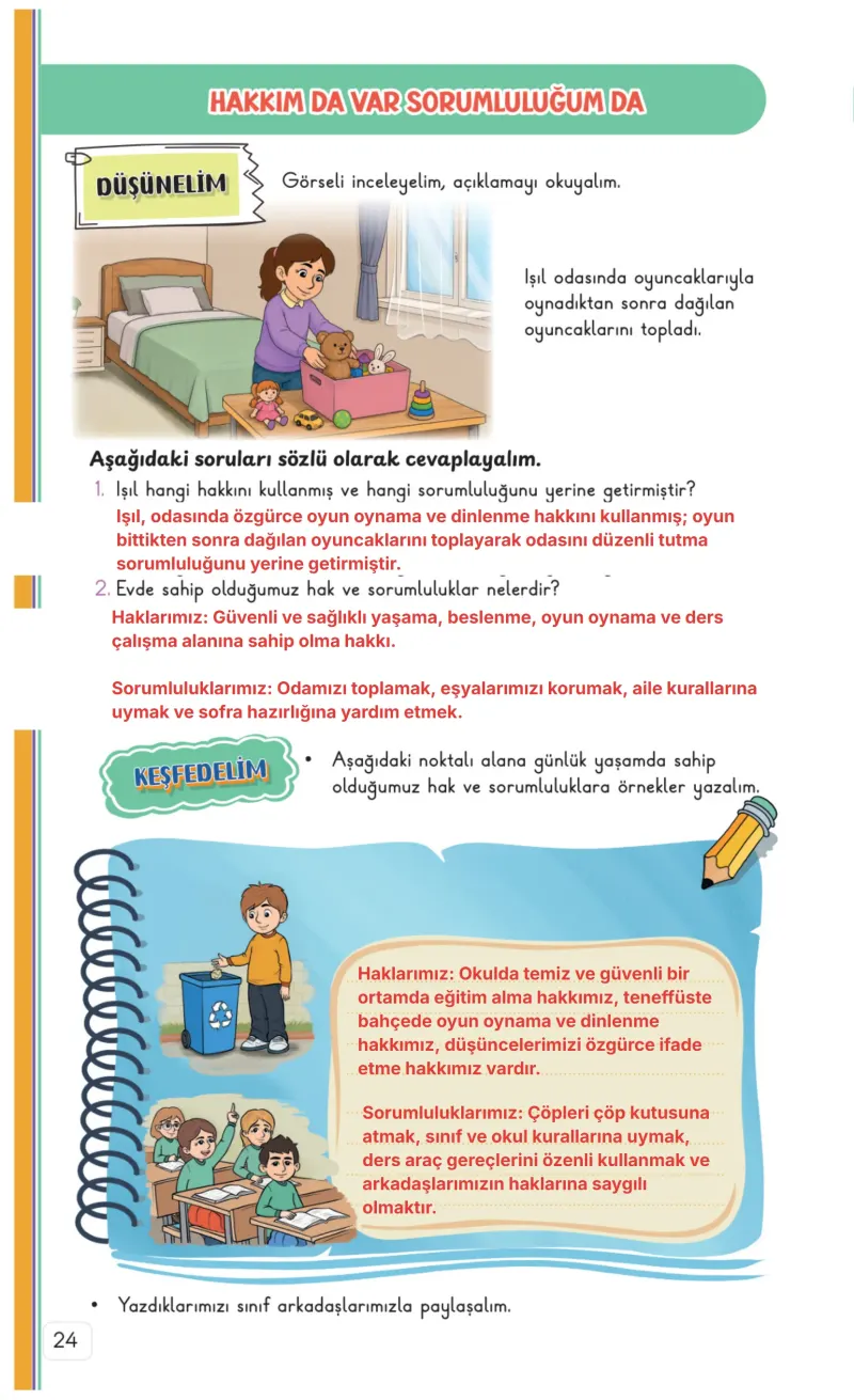 3. Sınıf Hayat Bilgisi Ders Kitabı Cevapları Meb Yayınları 1. Kitap Sayfa 24 Çözüm Görseli