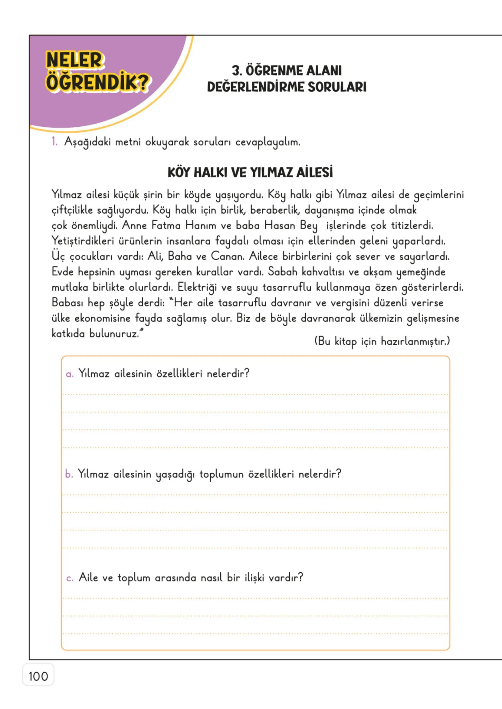 3. Sınıf Hayat Bilgisi Ders Kitabı Cevapları Meb Yayınları 1. Kitap Sayfa 100