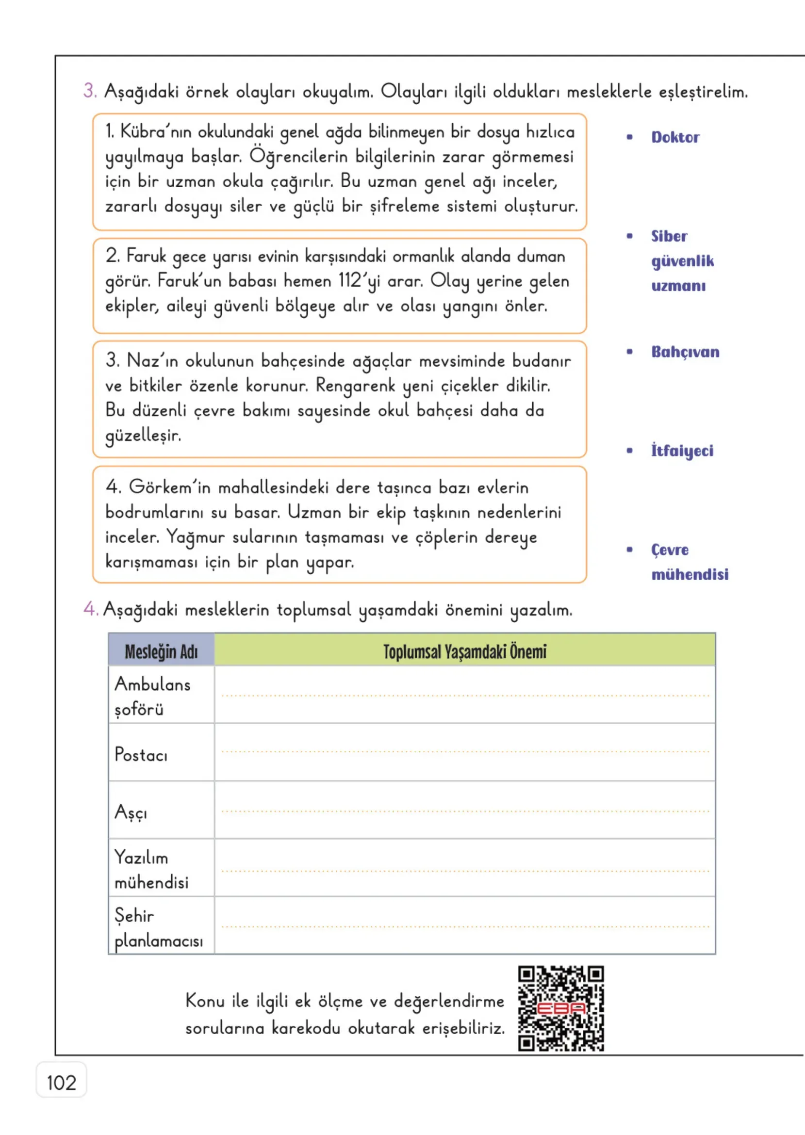 3. Sınıf Hayat Bilgisi Ders Kitabı Cevapları Meb Yayınları 1. Kitap Sayfa 102