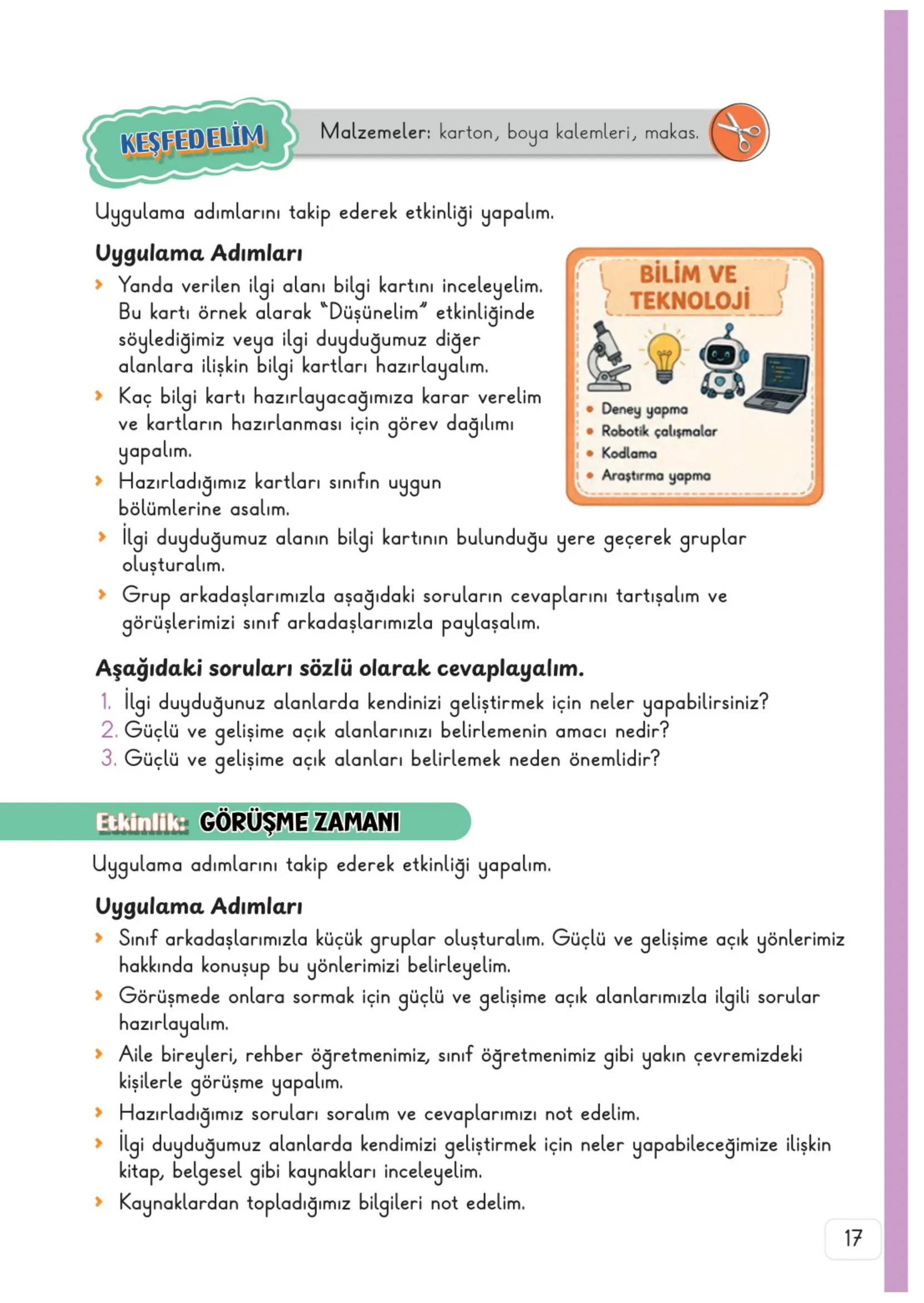 3. Sınıf Hayat Bilgisi Ders Kitabı Cevapları Meb Yayınları 1. Kitap Sayfa 17